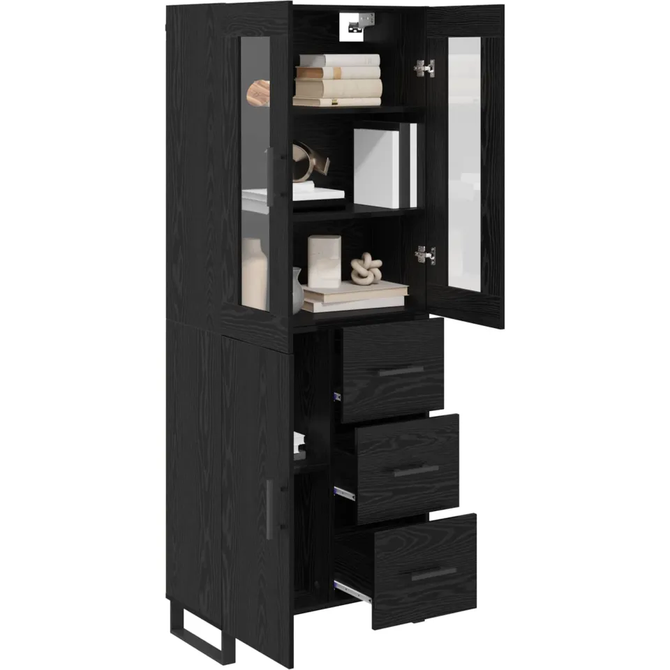 vidaXL Hoge kast 2 st Zwart Eiken 69,5 x 34 x 180 cm Bewerkt hout