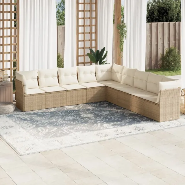 vidaXL 9-delige Loungeset met kussens poly rattan beige, foto 2