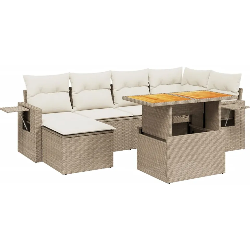 vidaXL 7-delige Loungeset met kussens poly rattan beige, foto 3