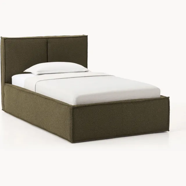Westwing Collection Bouclé gestoffeerd eenpersoonsbed Dream groen