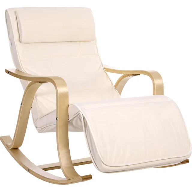 Songmics Schommelstoel Gemaakt Van Berkenhout - Relaxstoel - Ontspannende Stoel - Beige