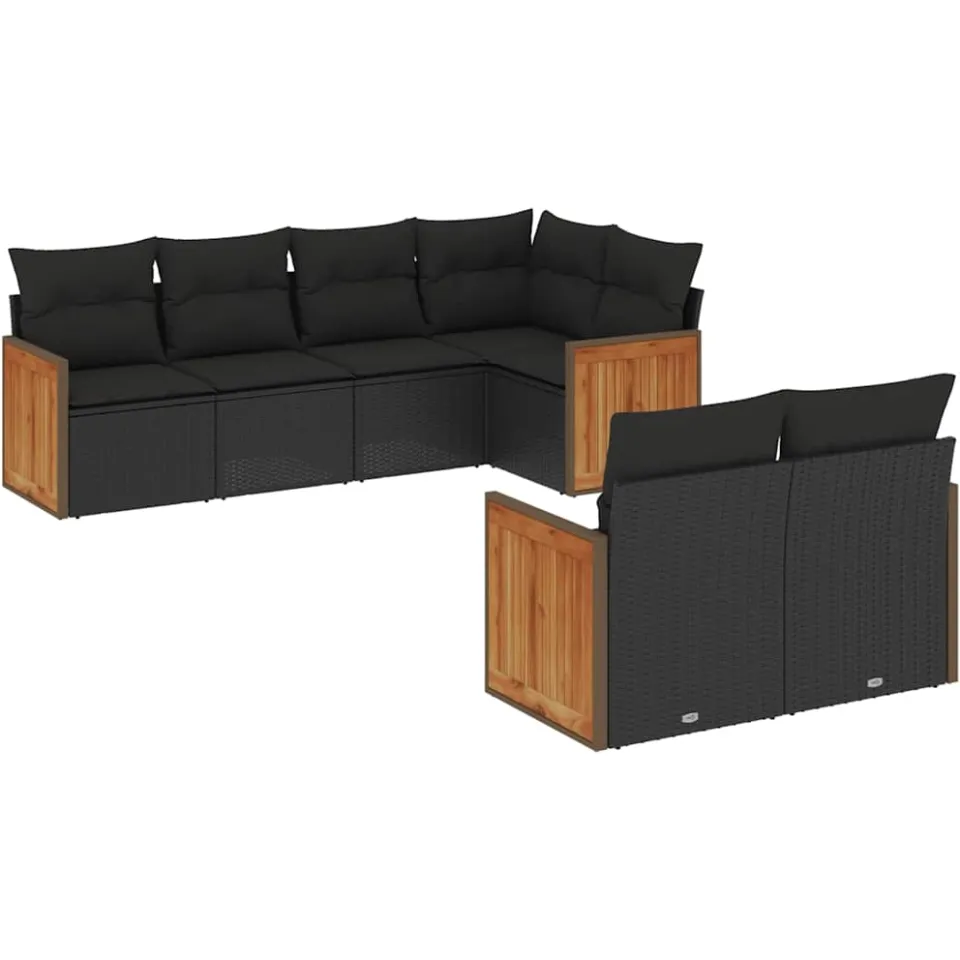 vidaXL 7-delige Loungeset met kussens poly rattan zwart, foto 3