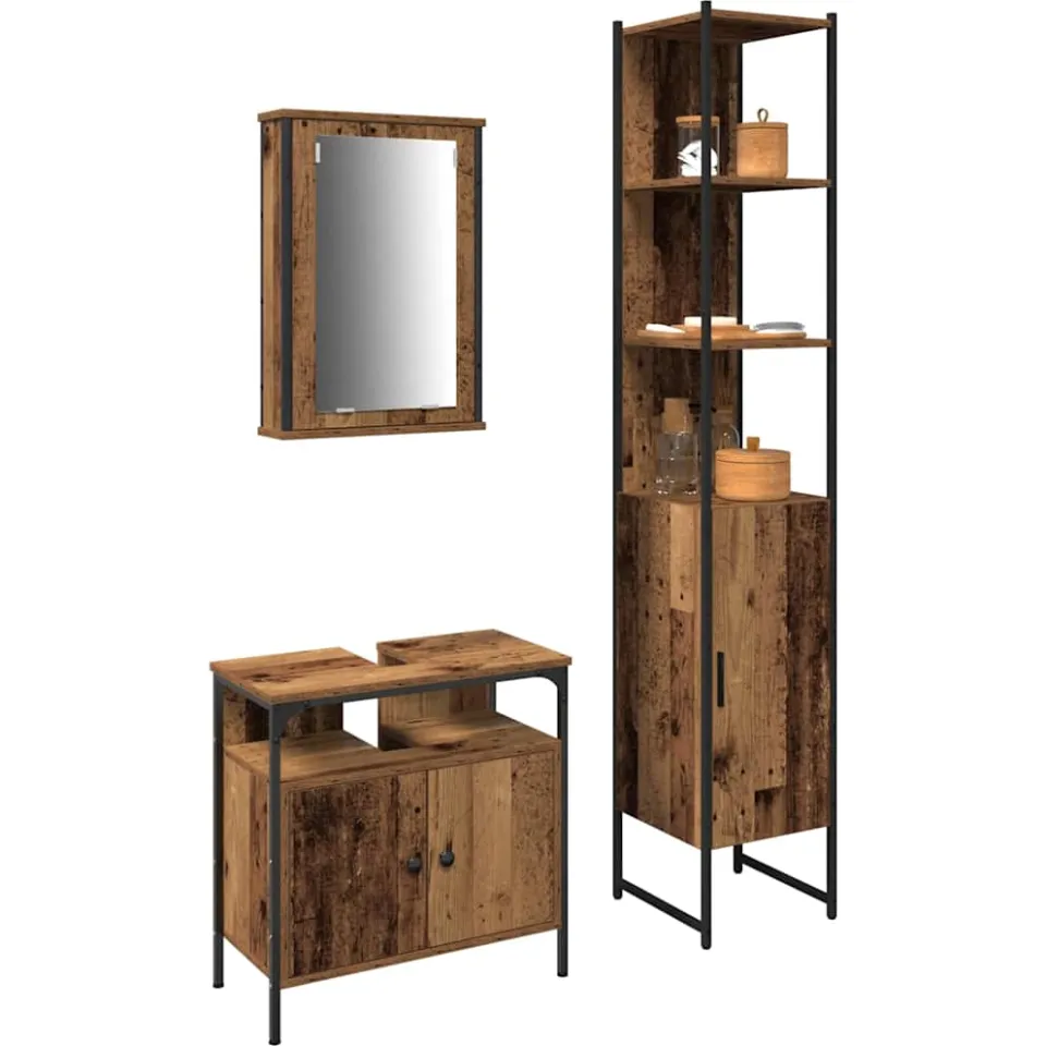 vidaXL Badkamermeubelset 3 st Oud Hout 33 x 33 x 185,5 cm Bewerkt hout Bruin