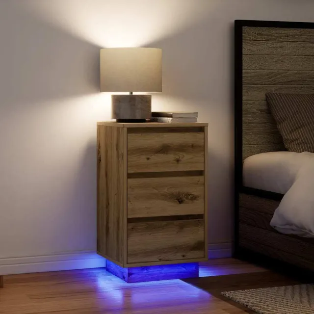 vidaXL Nachtkastje met LED-verlichting 38x34x65 cm artisanaal eiken, foto 2