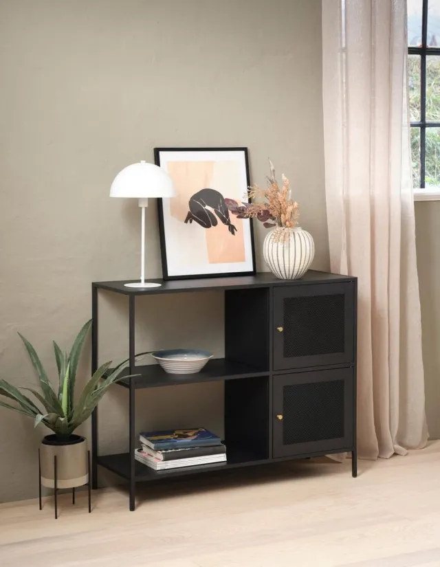 Hygge Interiors ABEL - Buffet met 2 deuren, 2 metalen vakken L100cm Zwart