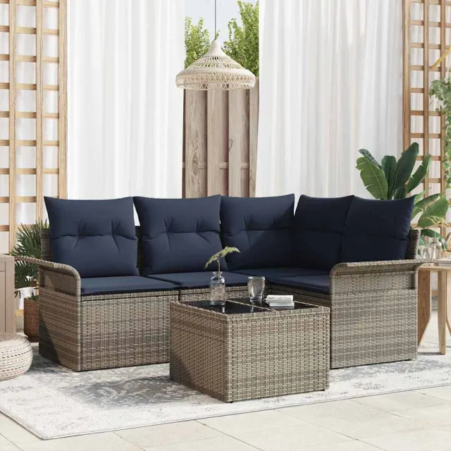 vidaXL Tuin Sofa Set 5 st Grijs poly rattan, foto 2