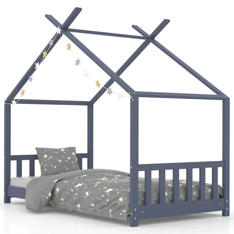 vidaXL Kinderbedframe massief grenenhout grijs 80x160 cm, foto 3