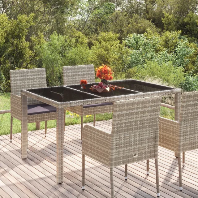 vidaXL Tuintafel met glazen blad 150x90x75 cm poly rattan grijs, foto 2