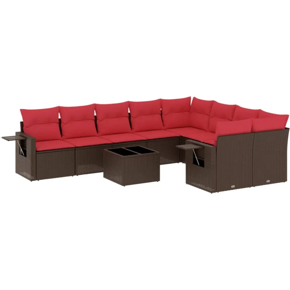vidaXL 10-delige tuinbankset met kussens, bruin polyrotan, foto 3