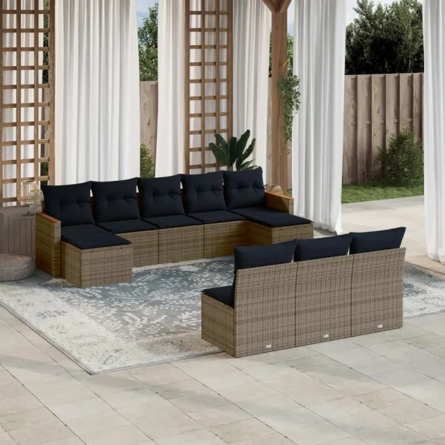 vidaXL 10-delige tuinbankset met kussens, grijs polyrotan, foto 2