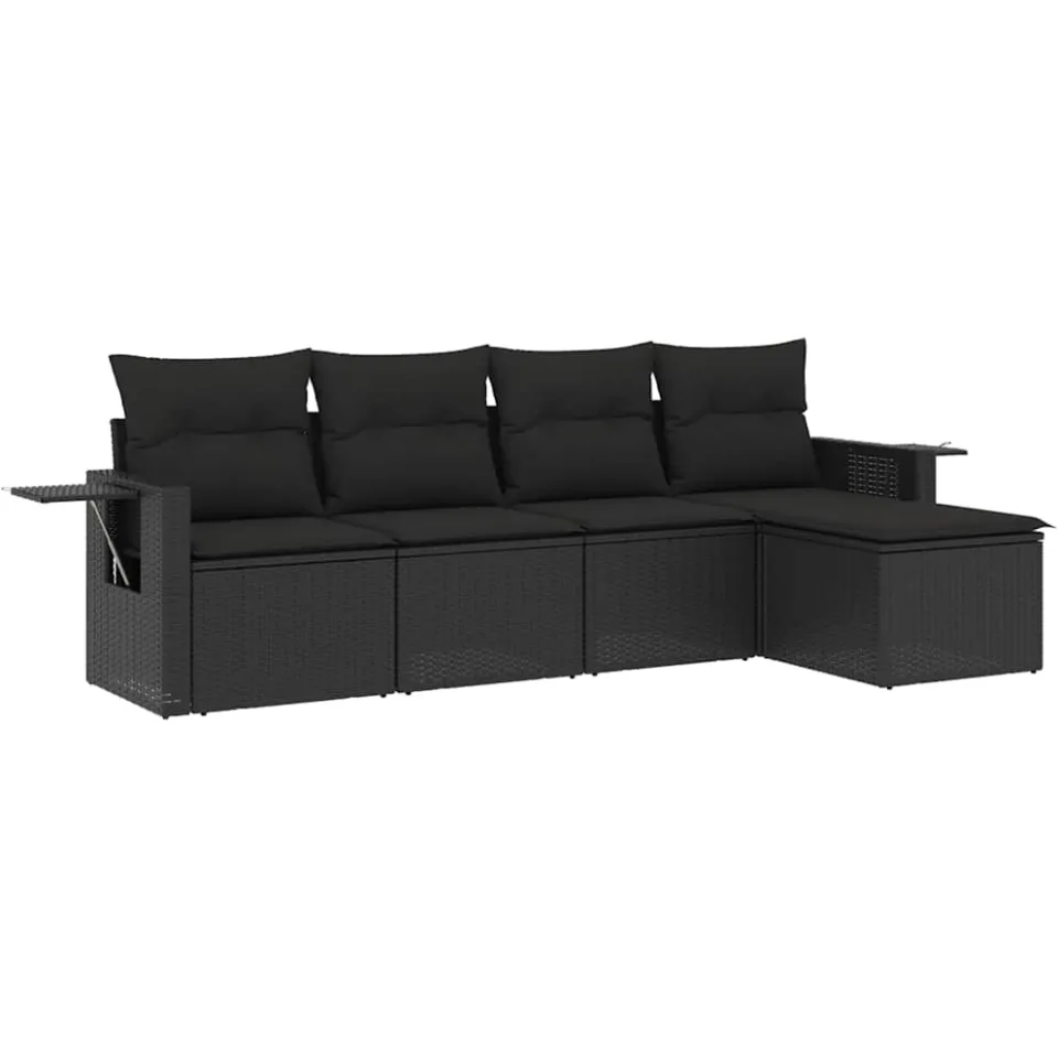 vidaXL 5-delige Loungeset met kussens poly rattan zwart, foto 3
