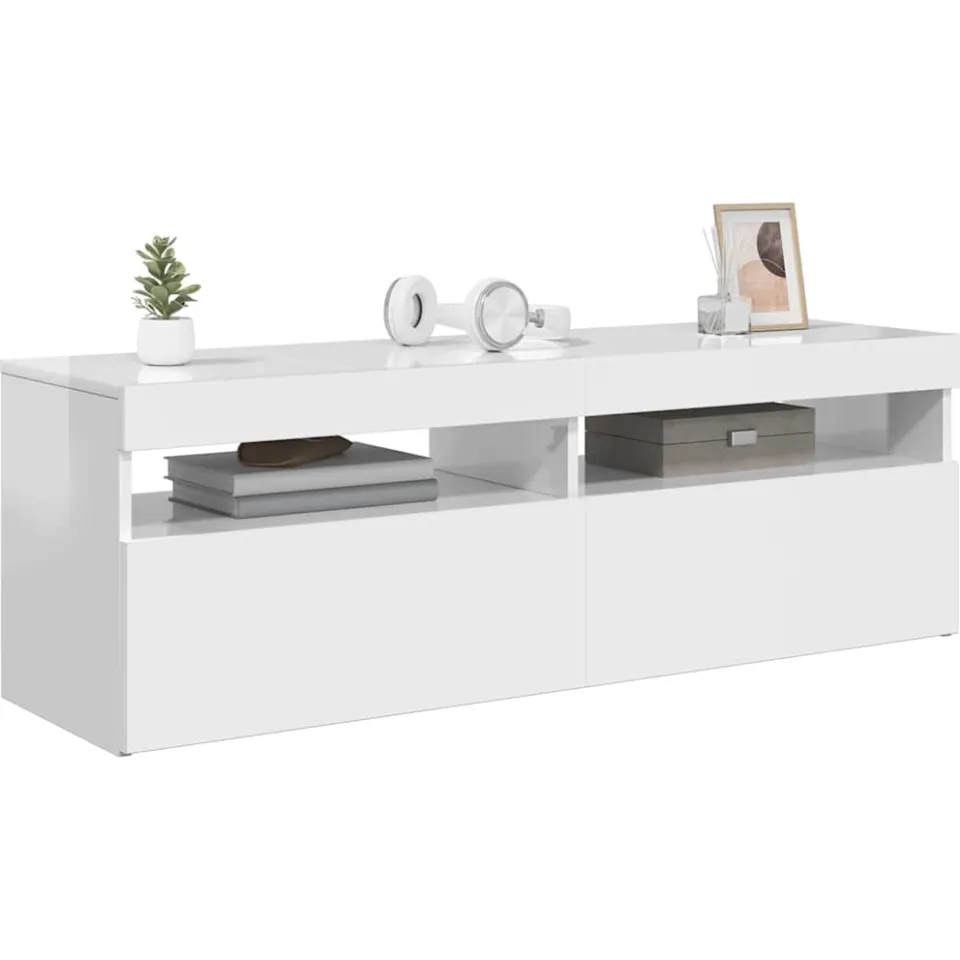 vidaXL Tv-meubel met LED-verlichting 120x35x40 cm hoogglans wit