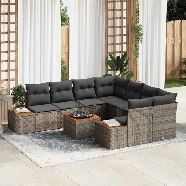 vidaXL Tuin Sofa Set 9 st Grijs Poly riet, foto 2