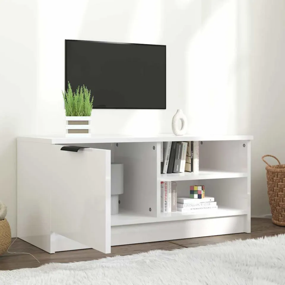 vidaXL Tv-meubel 80x35x36,5 cm bewerkt hout hoogglans wit, foto 4
