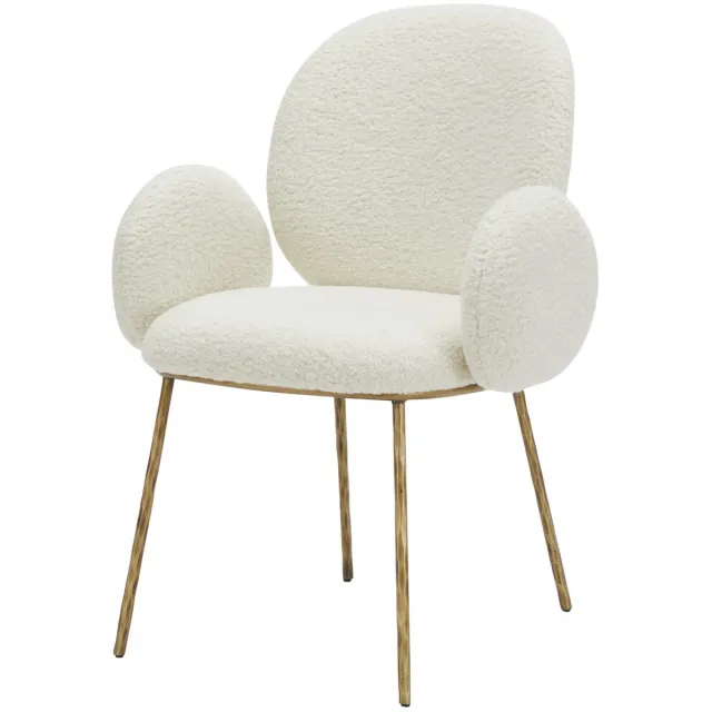 Sleepking Stoel / Eetkamerstoel Artemis - 100% linnen Teddy Bouclé - Wit en Brass Goud