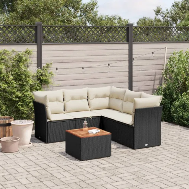 vidaXL 6-delige Loungeset met kussens poly rattan zwart, foto 2