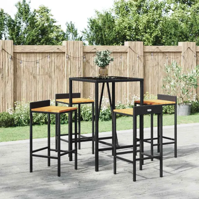 vidaXL 5-delige Tuinbarset poly rattan en massief acaciahout zwart, foto 2