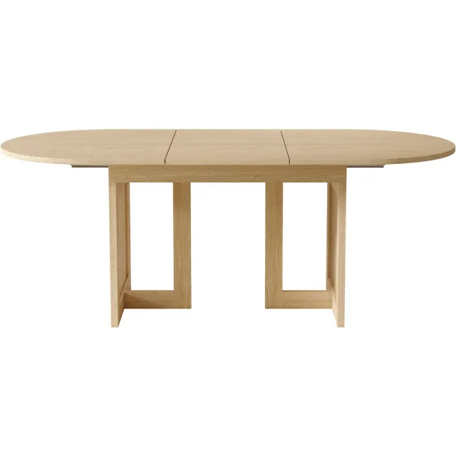 SONNENH Uitschuifbare ovale eettafel met rotan details - 120–160 x 80 x 75 cm - Eikenlook