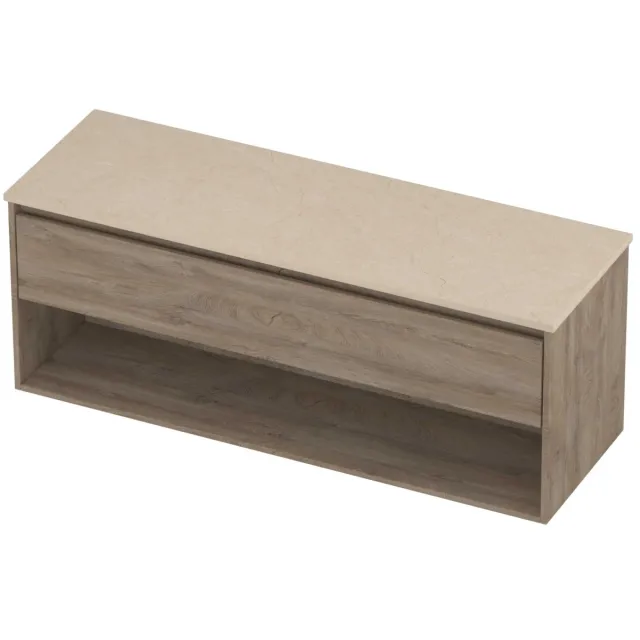 Proline Deck Badmeubelset Hardsteen Met Schap 140x46x55 cm Sand Stone Raw Oak Eiken