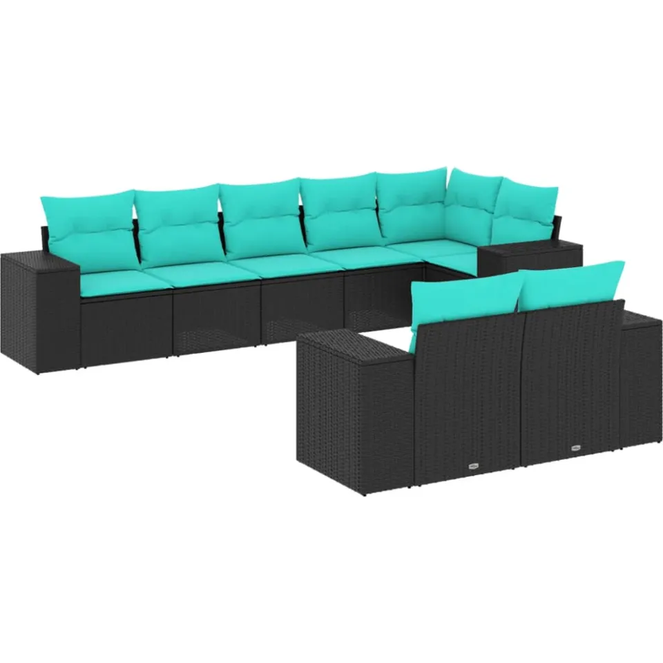 vidaXL 8-delige tuinbankset met kussens, zwart polyrotan, foto 3
