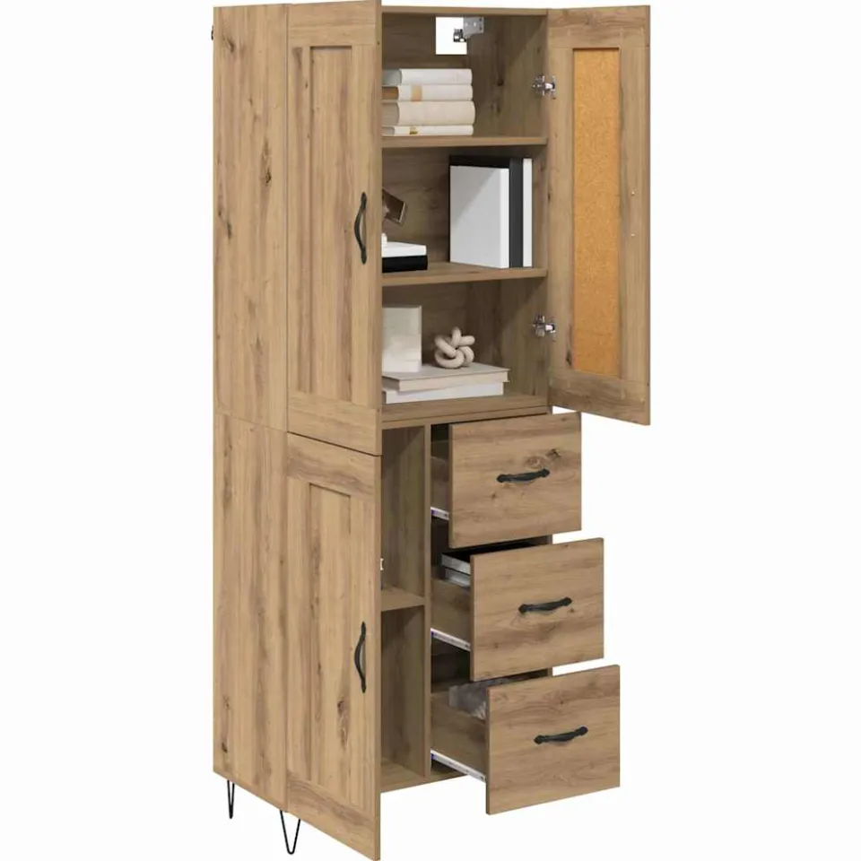 vidaXL Hoge kast Artisan Eiken 69,5 x 34 x 180 cm Bewerkt hout Bruin