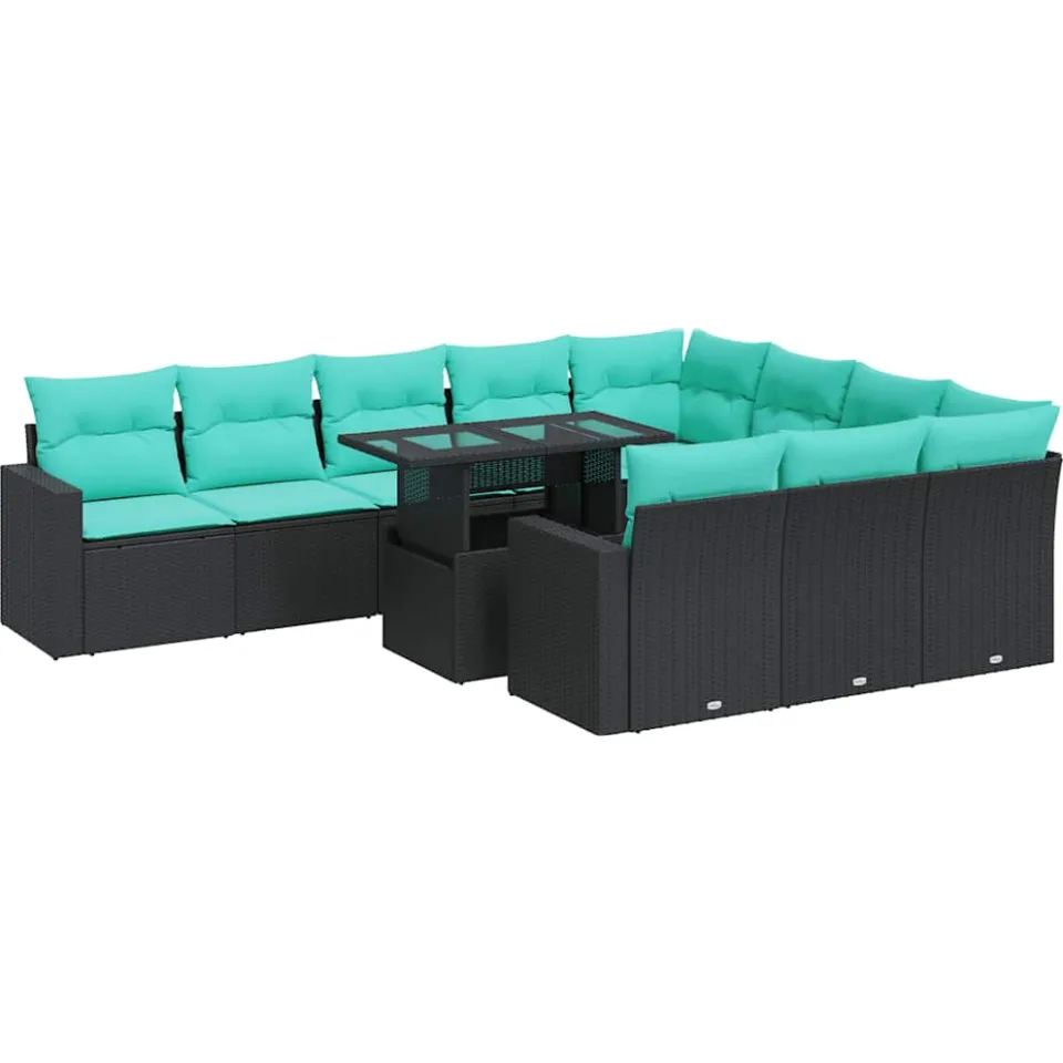 vidaXL 11-delige Loungeset met kussens poly rattan acacia zwart, foto 3