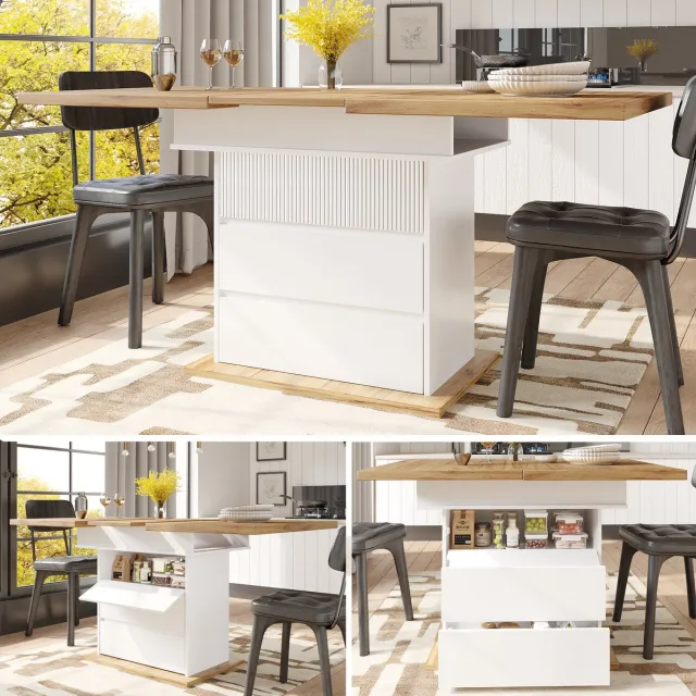 Clruro Eettafel - 110-140×80 cm - Telescooptisch Uittrekbaar - Plaatsbesparend, 3 Planken - MDF - Wit
