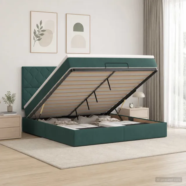 vidaXL Ottoman bed met matras Donkergroen 160 x 200 cm Fluweel