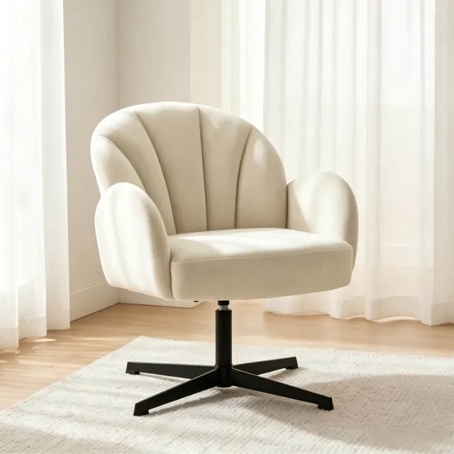 MODFU Fauteuil - 360° Draaibaar - Schelpvormig - Velvet - Beige Zwart