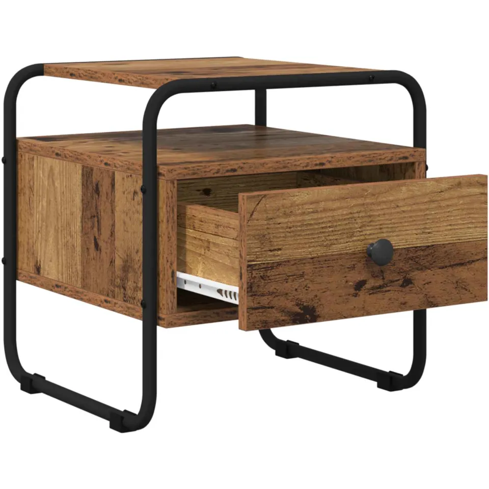 vidaXL Nachtkastje Oud hout 40 x 39.5 x 40 cm Bewerkt hout bruin, foto 4