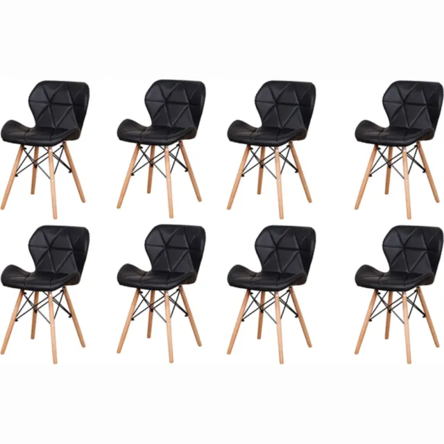 Happyment Moderne Eetkamerstoelen - Set van 8 - Zwart - Woonkamerstoelen - Keukenstoelen - Kuipstoel - Zithoogte 38cm
