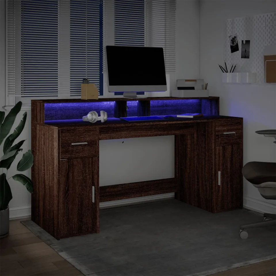 vidaXL Bureau Bruin eiken 160 x 55 x 91 cm Engineered wood, foto 4