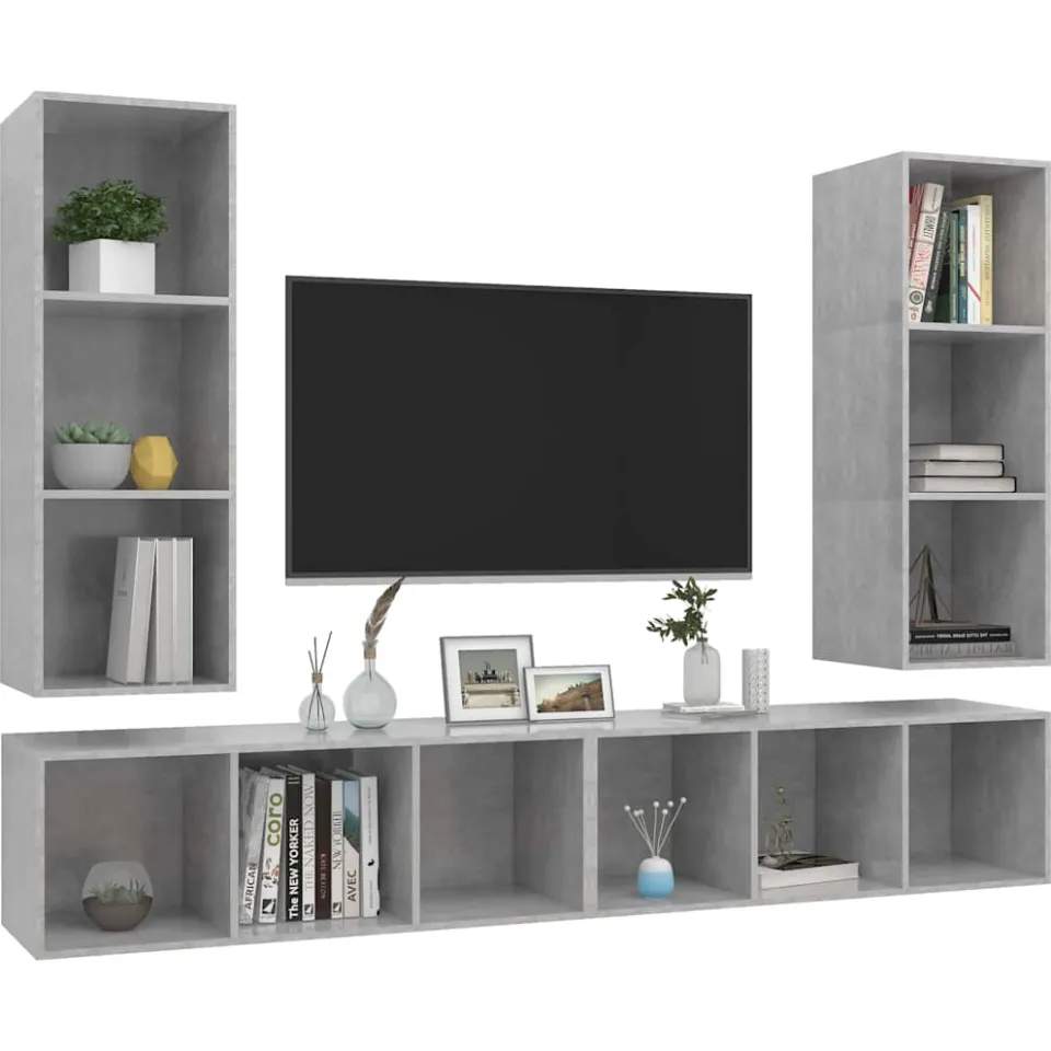 vidaXL Tv-wandmeubelen 4 st bewerkt hout betongrijs grijs, foto 4