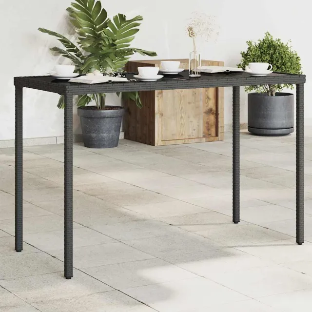 vidaXL Tuintafel met glazen blad 115x54x74 cm poly rattan zwart, foto 2