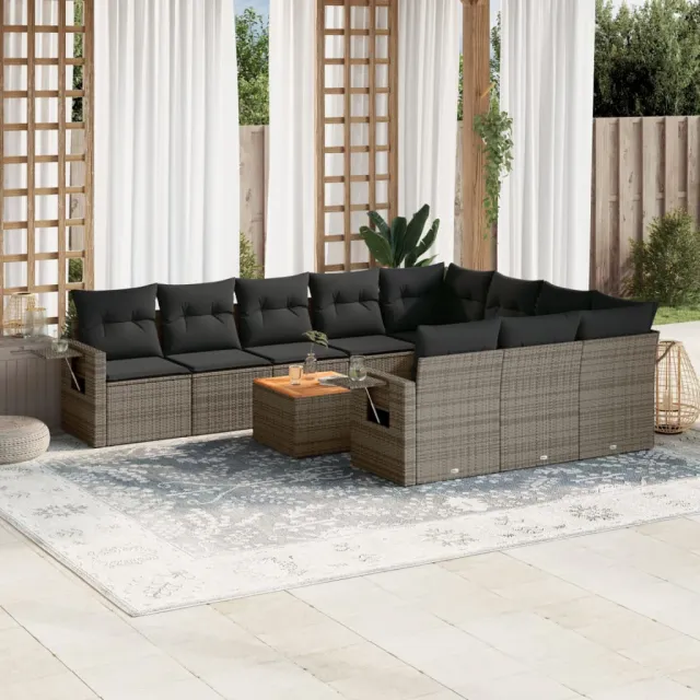 vidaXL 11-delige Loungeset met kussens poly rattan grijs, foto 2