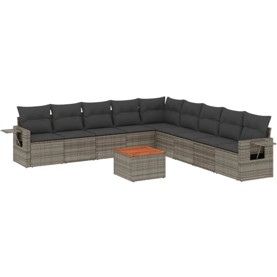 vidaXL 10-delige Loungeset met kussens poly rattan grijs, foto 3