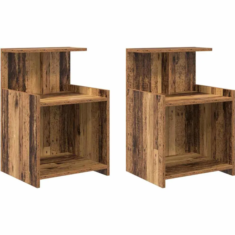 vidaXL Nachtkastje 2 st Oudhout 40 x 35 x 60 cm Bewerkt hout bruin, foto 3