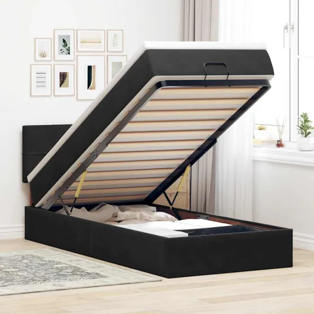 vidaXL Ottoman bed met matras 90x200cm fluweel zwart