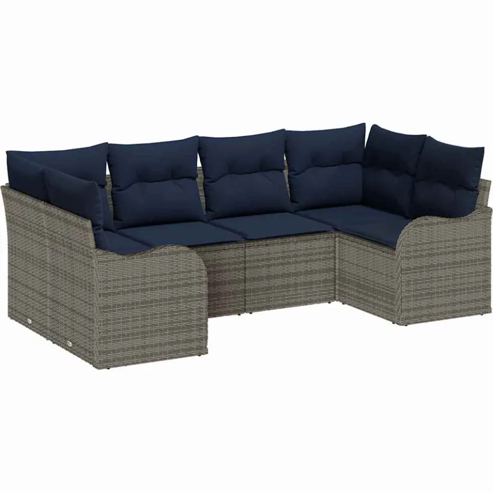 vidaXL Bankstel 6 st Grijs [Synthetisch]: Poly Rattan