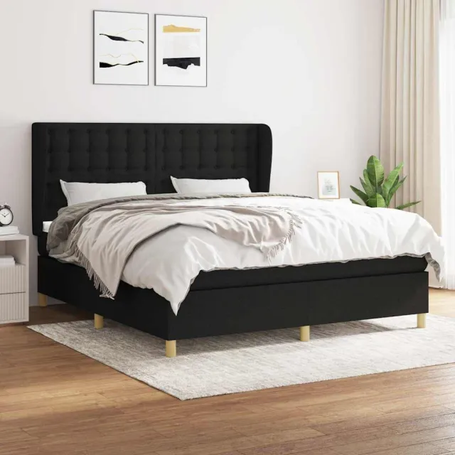vidaXL Boxspring met matras stof zwart 180x200 cm