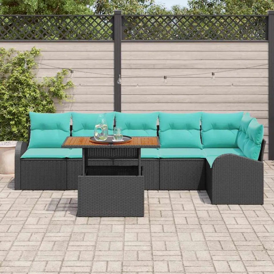 vidaXL Tuin Sofa Set 7 st Zwart Poly riet, foto 3