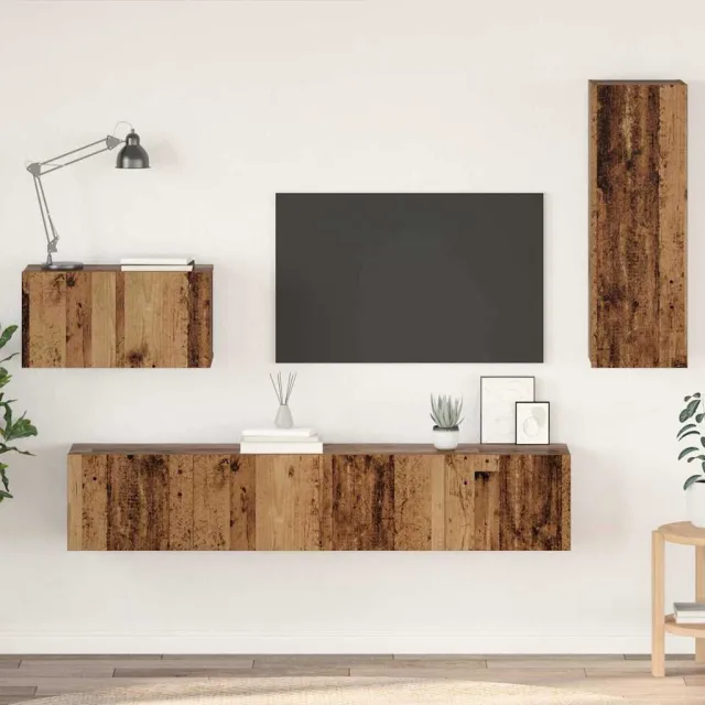vidaXL Wand TV Kast 4 st Oud Hout Bewerkt hout Bruin