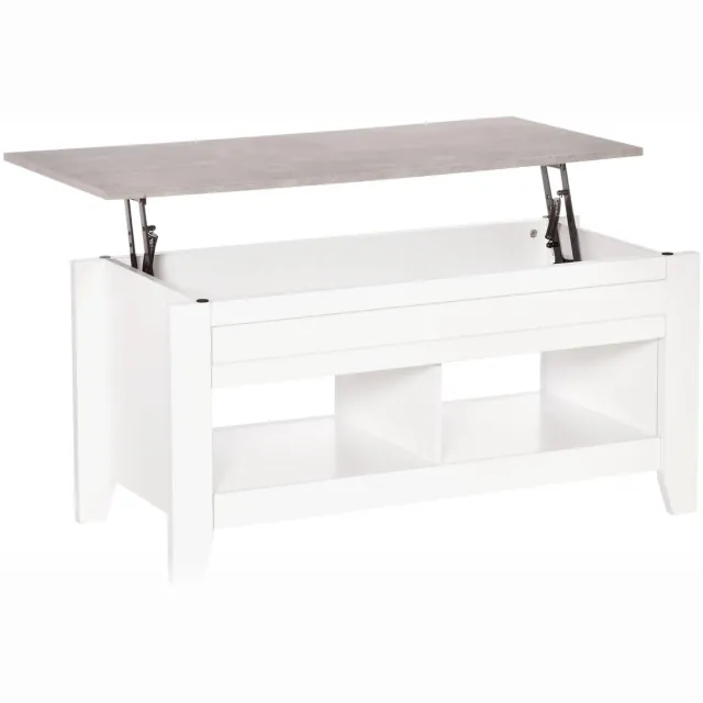 Questyr Salontafel - Hef Tafelblad - Verhoog baar Tafelblad - Wit - Modern - Woonkamer Tafel - 2 Opbergvakken - Praktisch