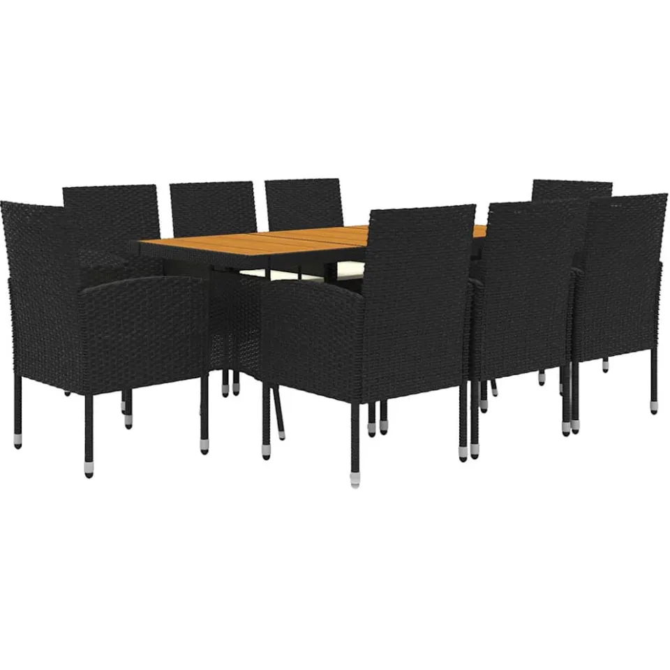 vidaXL 9-delige Tuinset poly rattan zwart