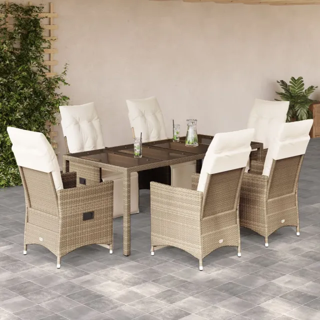 vidaXL 7-delige Bistroset met kussens poly rattan beige, foto 2