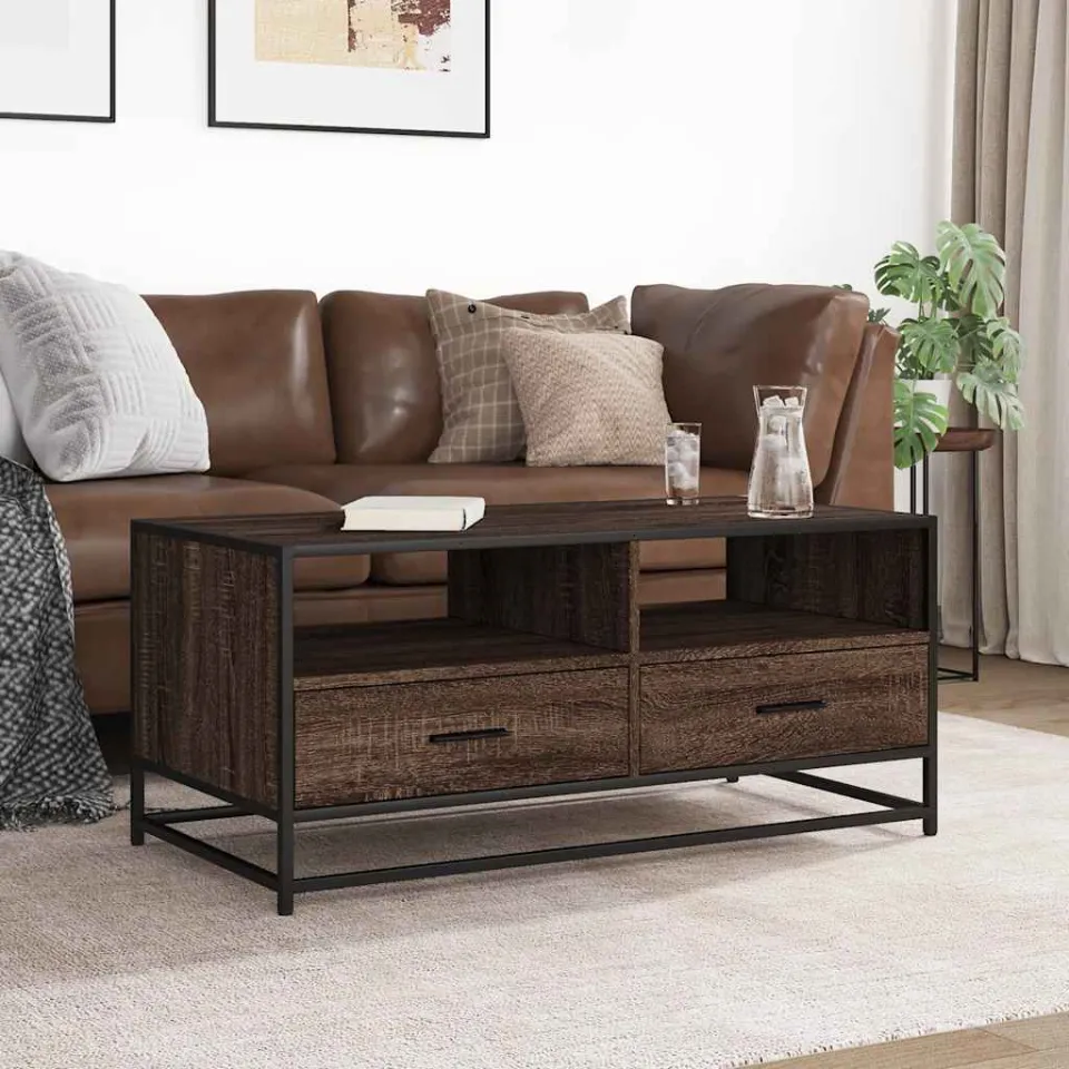 vidaXL Salontafel 100x50x45 cm bewerkt hout en metaal bruin eikenkleur, foto 3