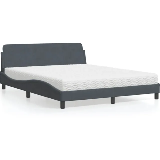 vidaXL Bed met matras "Dover" fluweel donkergrijs 160x200 cm