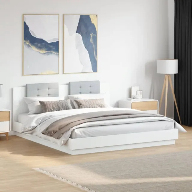 vidaXL Bedframe met hoofdbord en LED-verlichting wit 180x200 cm
