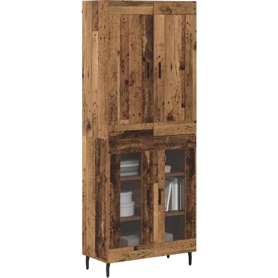 vidaXL Hoge kast 2 st Oudhout 69,5 x 34 x 180 cm Bewerkt hout Bruin