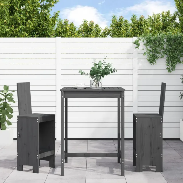 vidaXL 3-delige Tuinbarset massief grenenhout grijs